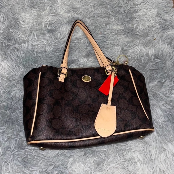 Coach Black and Tan Satchel with Structured Shape and Gold Hardware - Picture 1 of 1
